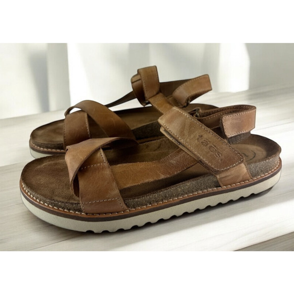 Taos Footwear Shoes - Taos Sideways Caramel Leather Comfort Sandals SDW-8372 Brown Womens 38 US 7 -7.5